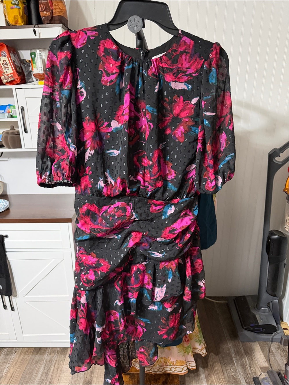 Chelsea28 Black Midi Dress with Hot Pink Floral Print